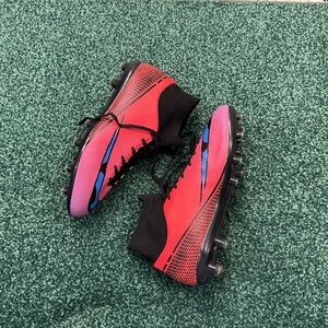 Vibrant Red and Black Soccer Cleats